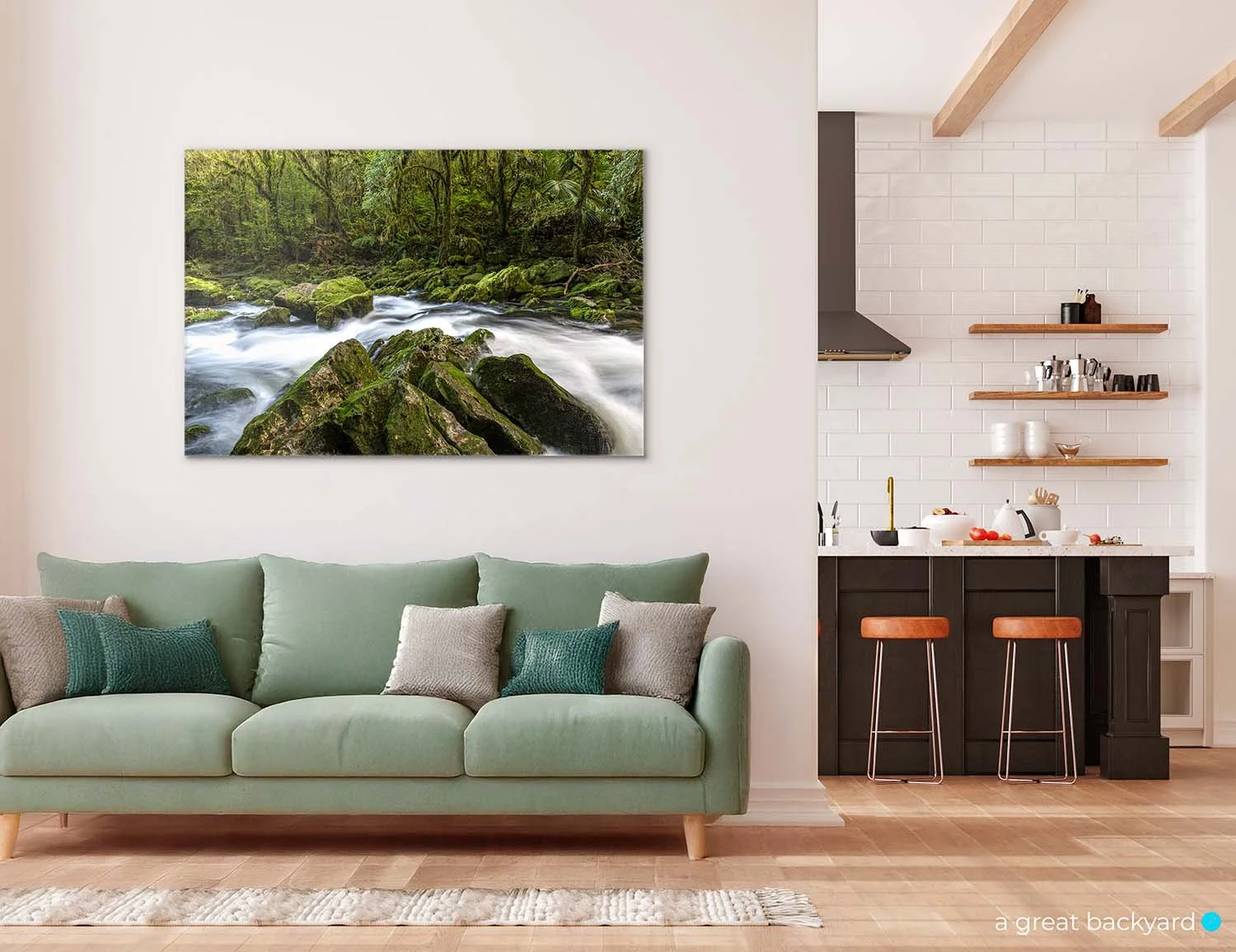 Riwaka River print on home wall | a great backyard proudly made in New Zealand