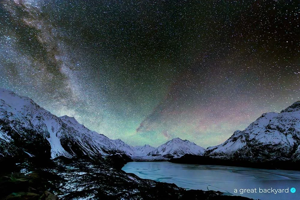 Aurora Australis Aoraki by Corin Walker Bain | a great backyard NZ landscape photography prints
