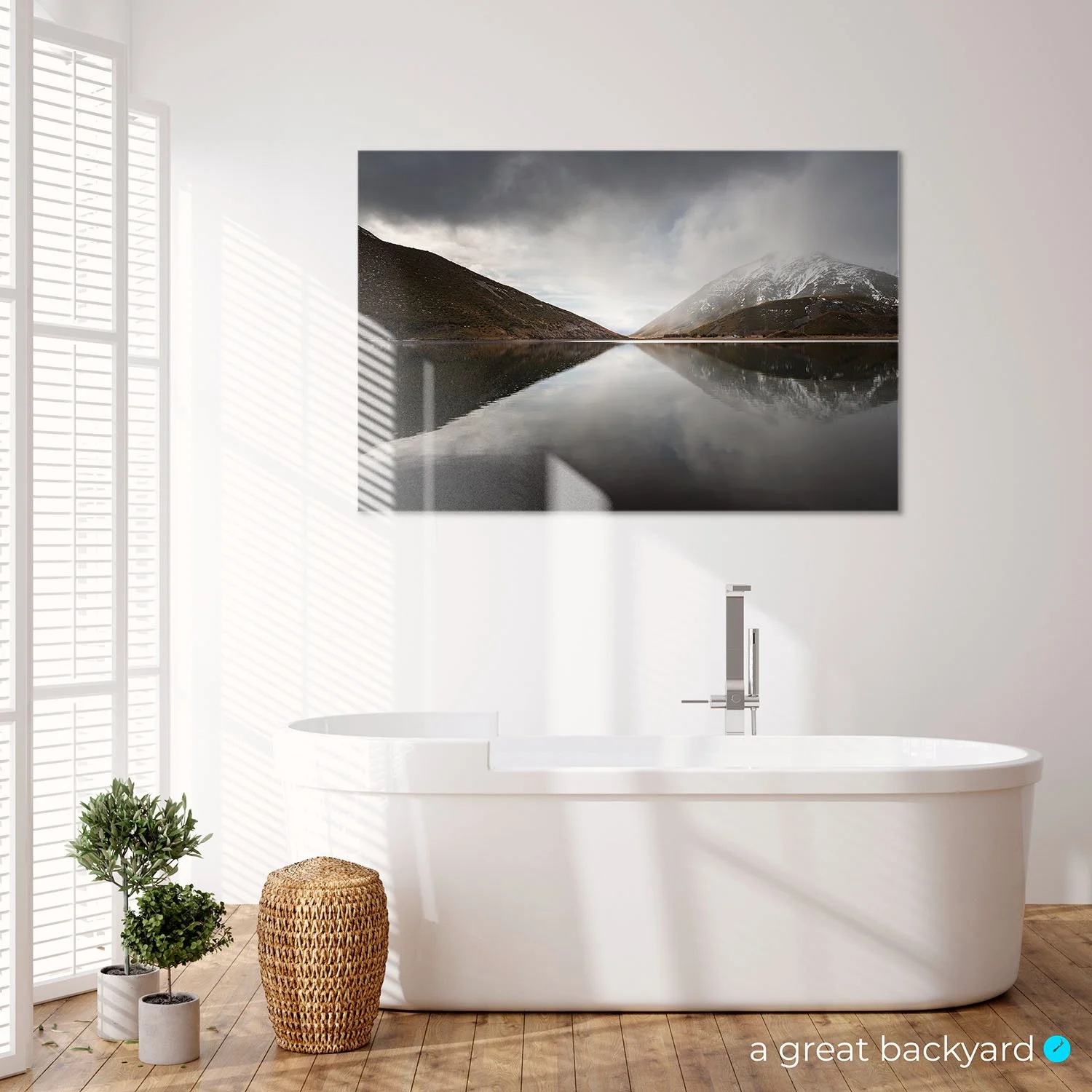Lake Lyndon print on bathroom wall | a great backyard premium photography prints