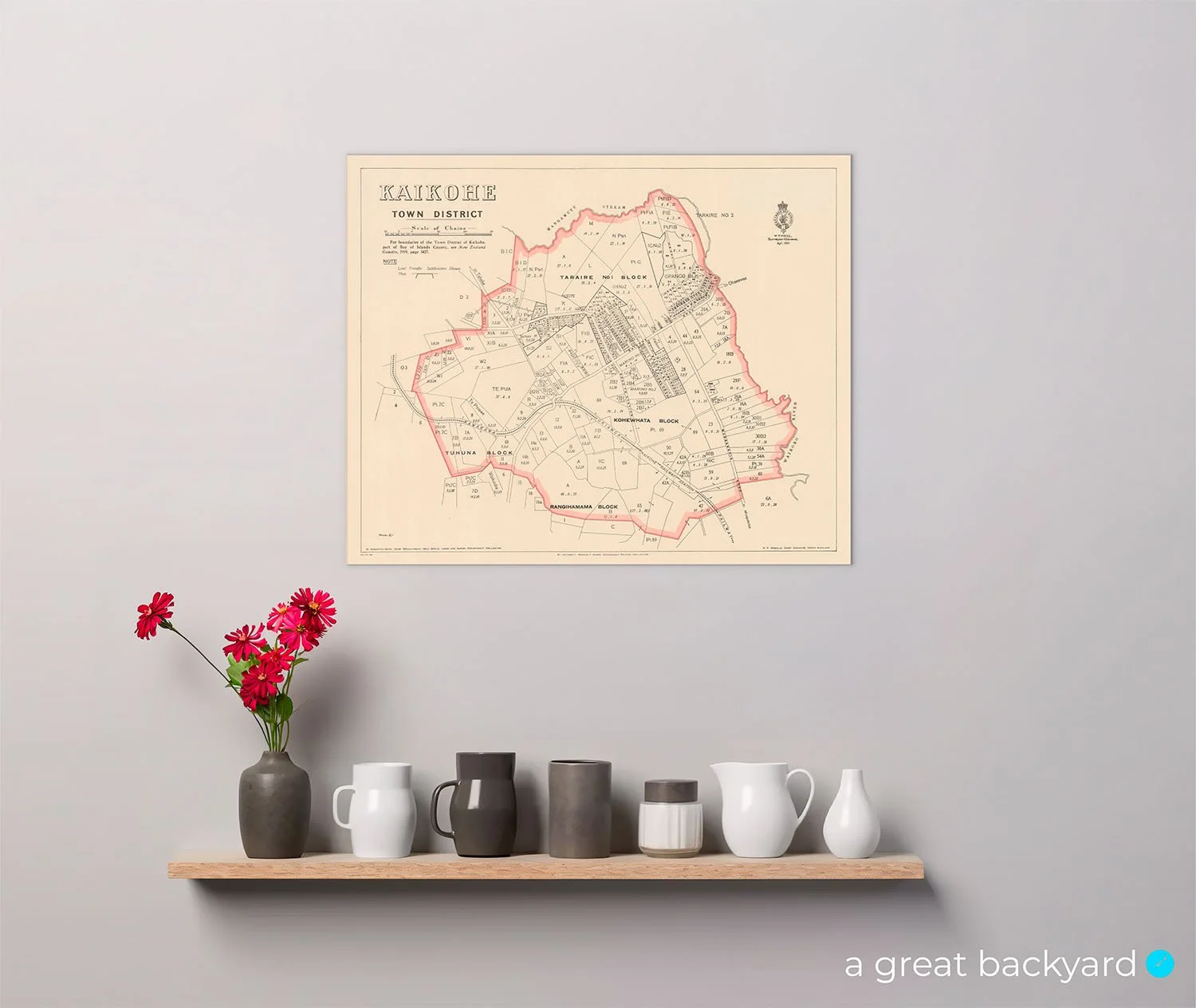 Kaikohe vintage map (1921) on home wall | a great backyard historic maps