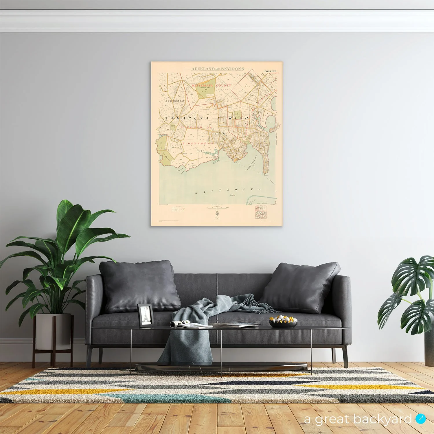 Historic Birkenhead map on interior wall | Hand-crafted by a great backyard