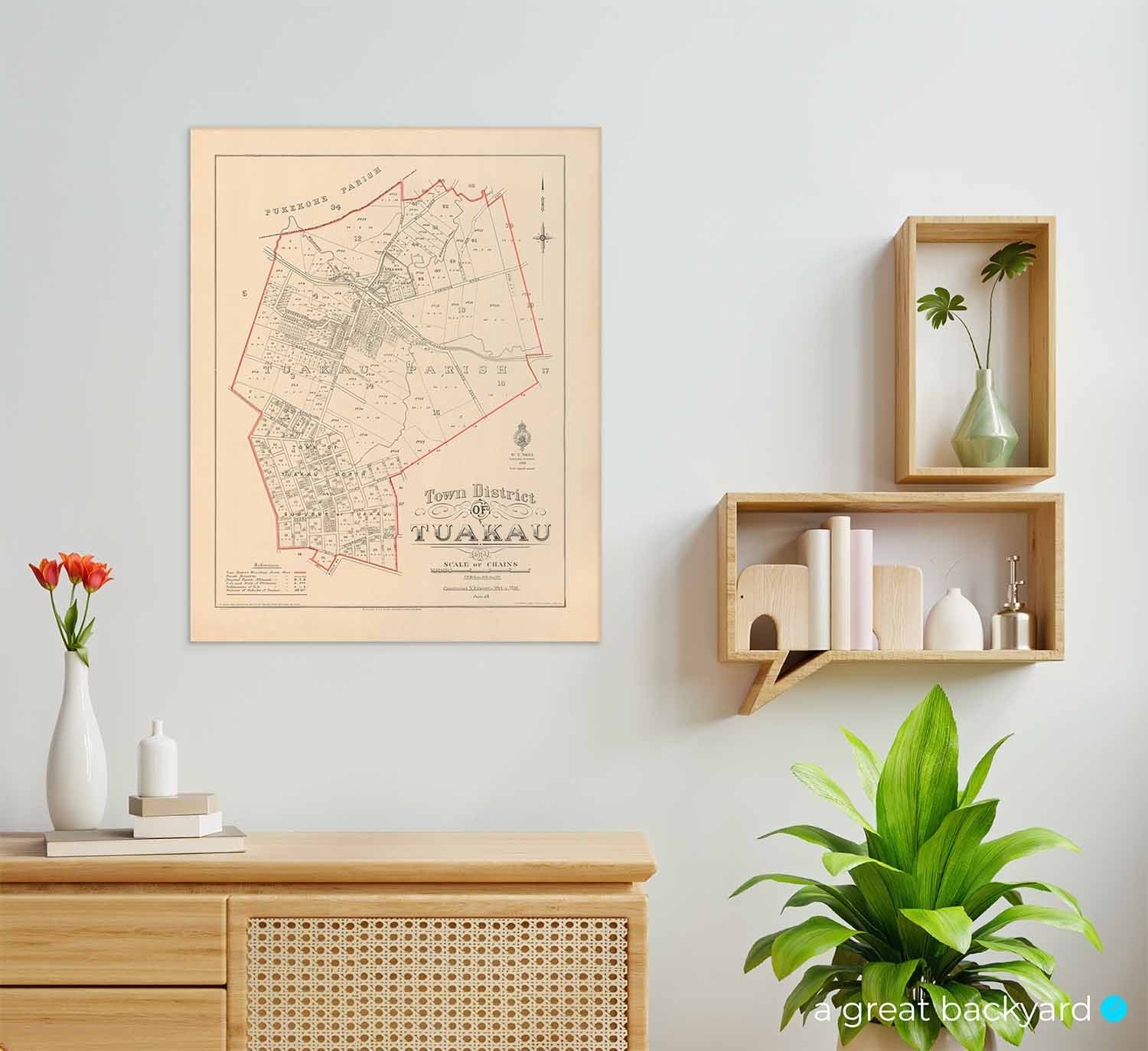 Tuakau map (1928) on home wall | a great backyard vintage maps