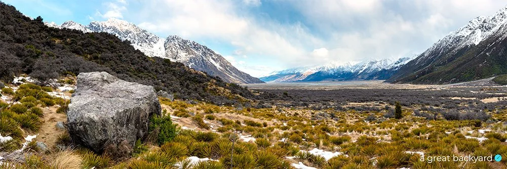 Tasman Valley Mt Cook panorama by Corin Walker Bain | a great backyard New Zealand landscape prints