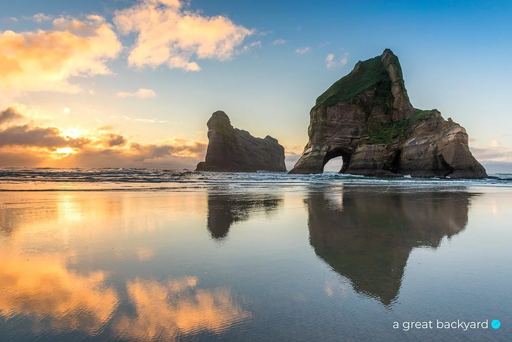 Wharariki Beach Reflection by Corin Walker Bain | a great backyard New Zealand landscape prints
