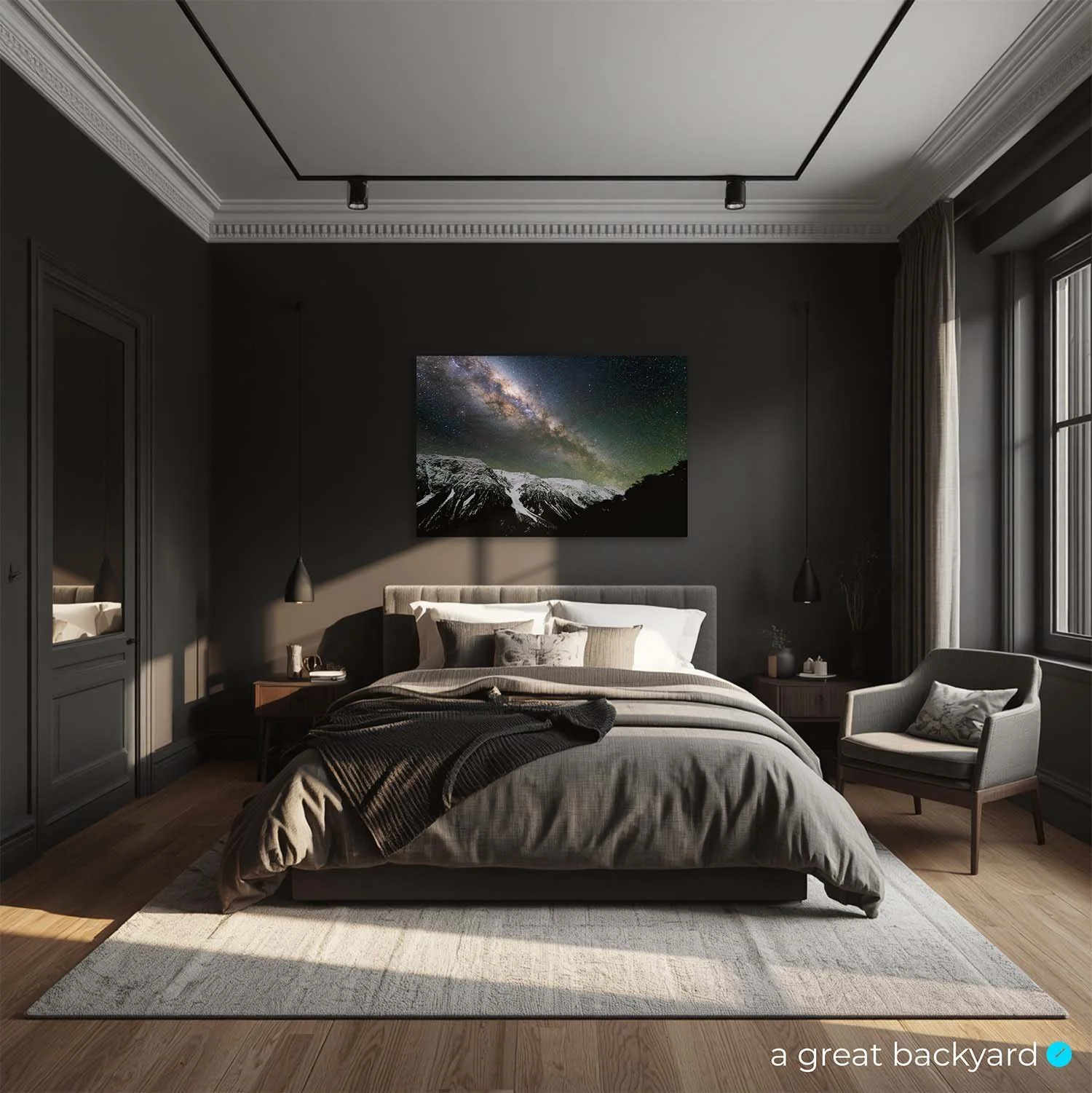 Mt Cook Milky Way print on bedroom wall | a great backyard prints made in NZ