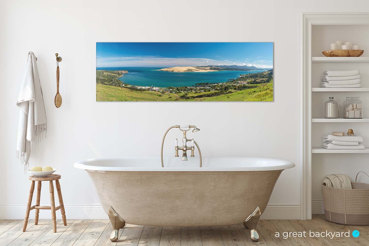 Hokianga sand dune print on bathroom wall | a great backyard New Zealand