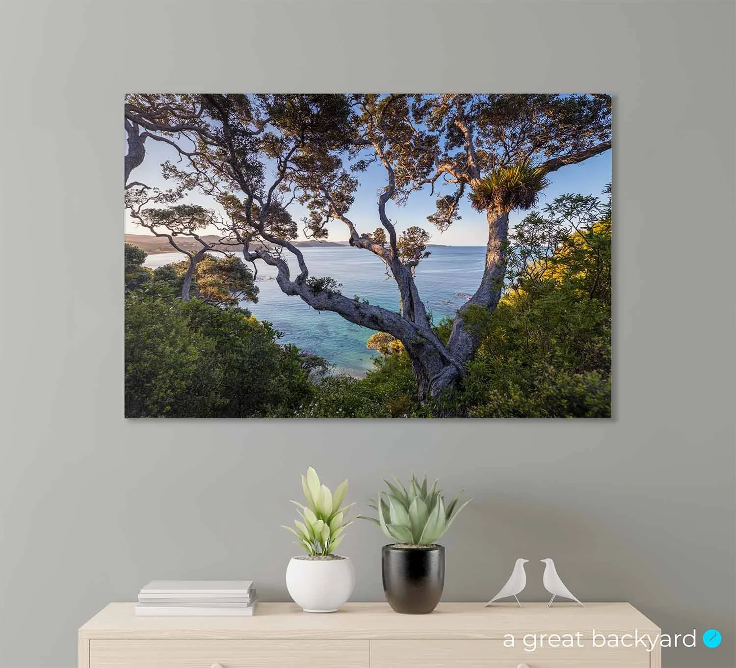 Matapōuri pohutukawa tree print on interior wall | a great backyard New Zealand
