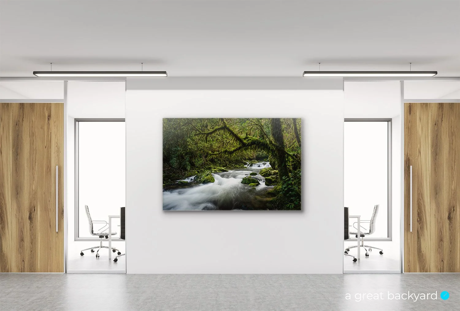 Riwaka River print on office wall | a great backyard made in New Zealand