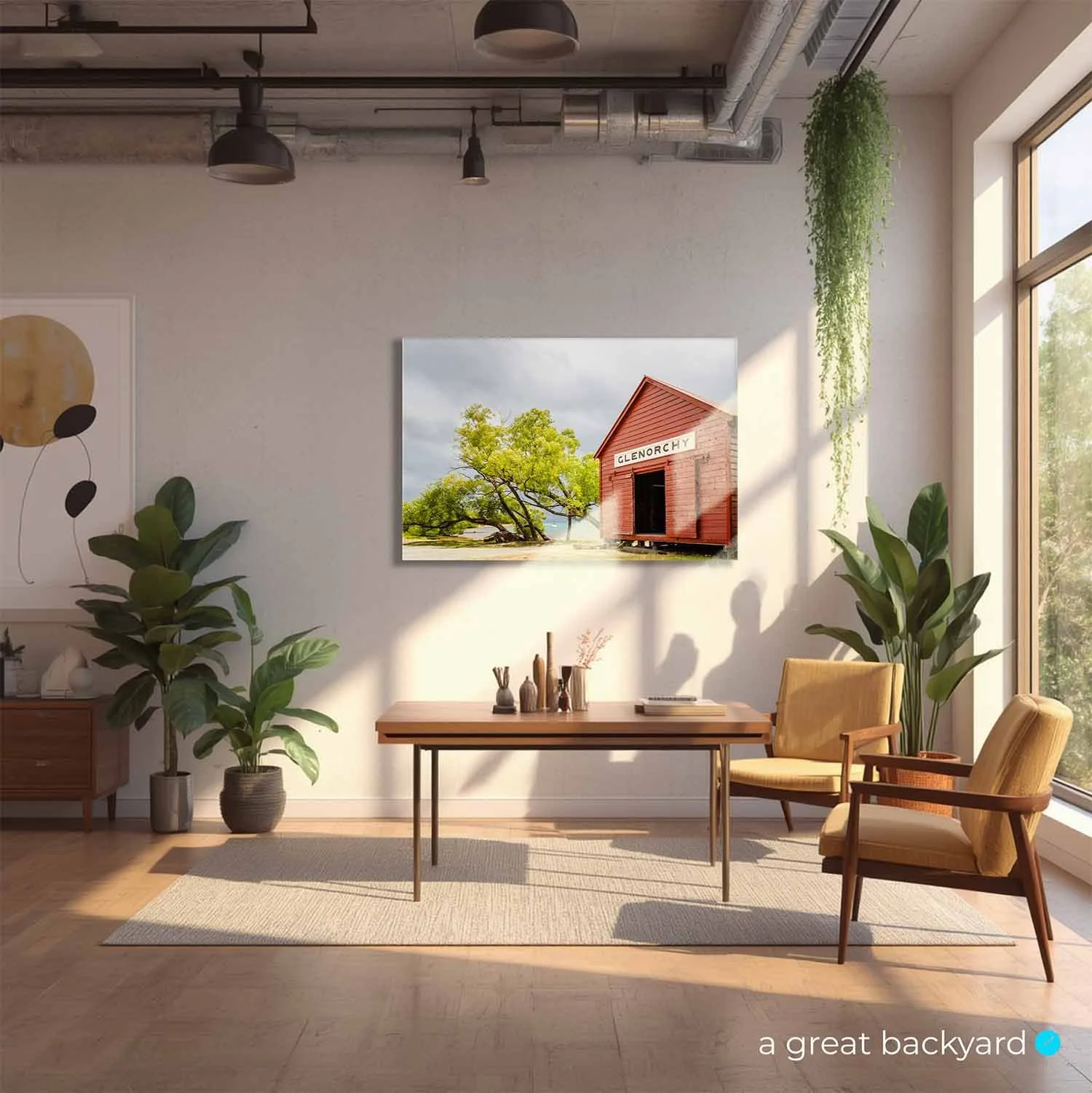 Glenorchy Red Shed print on interior wall | a great backyard large format prints