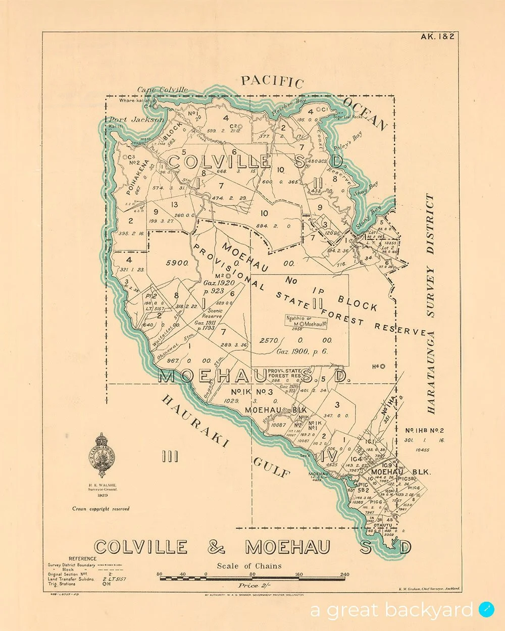 Colville & Moehau 1929 map on home wall | a great backyard classic maps made in NZ