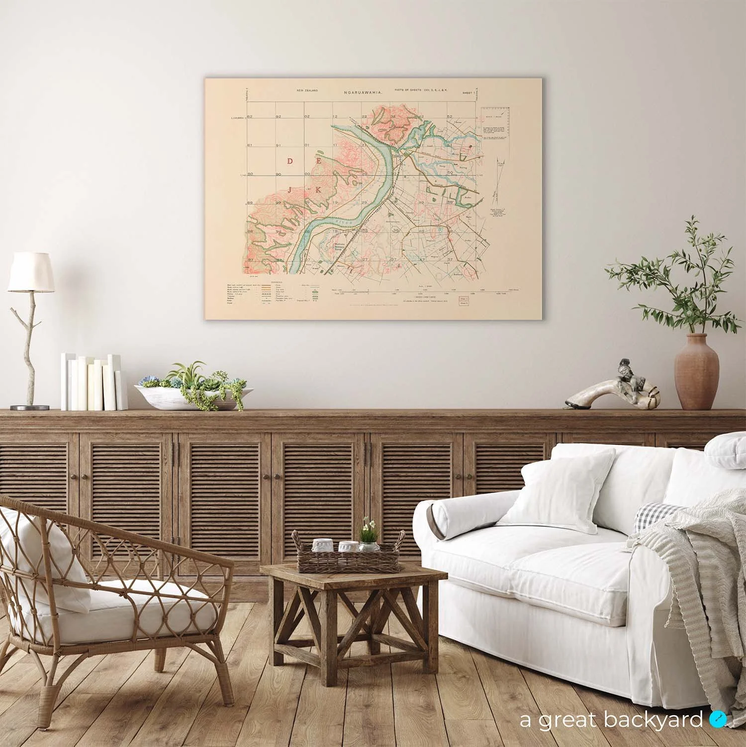 Historical Ngaruawahia map on home wall | a great backyard New Zealand print studio