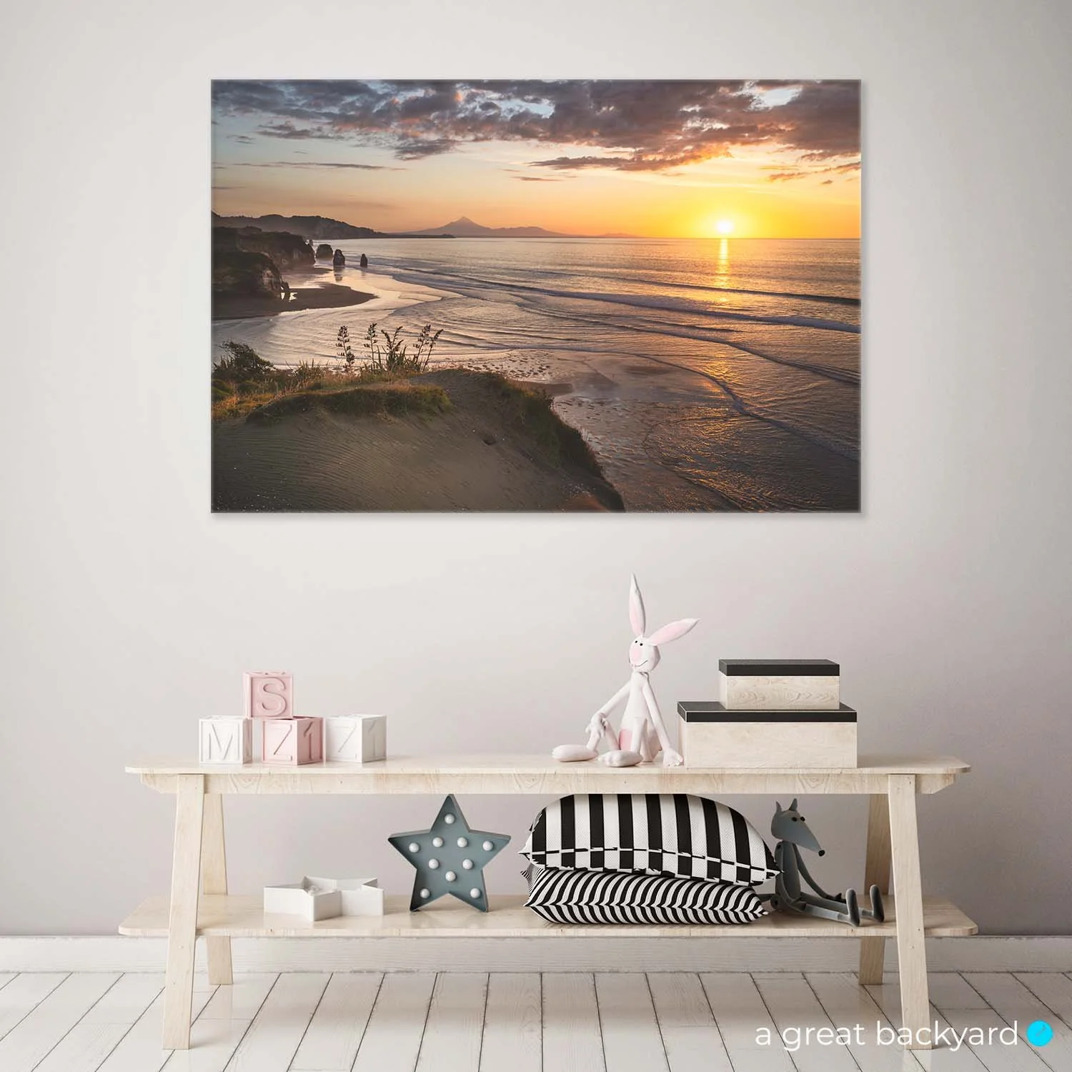 Taranaki Sunset print on wall | a great backyard print specialists New Zealand