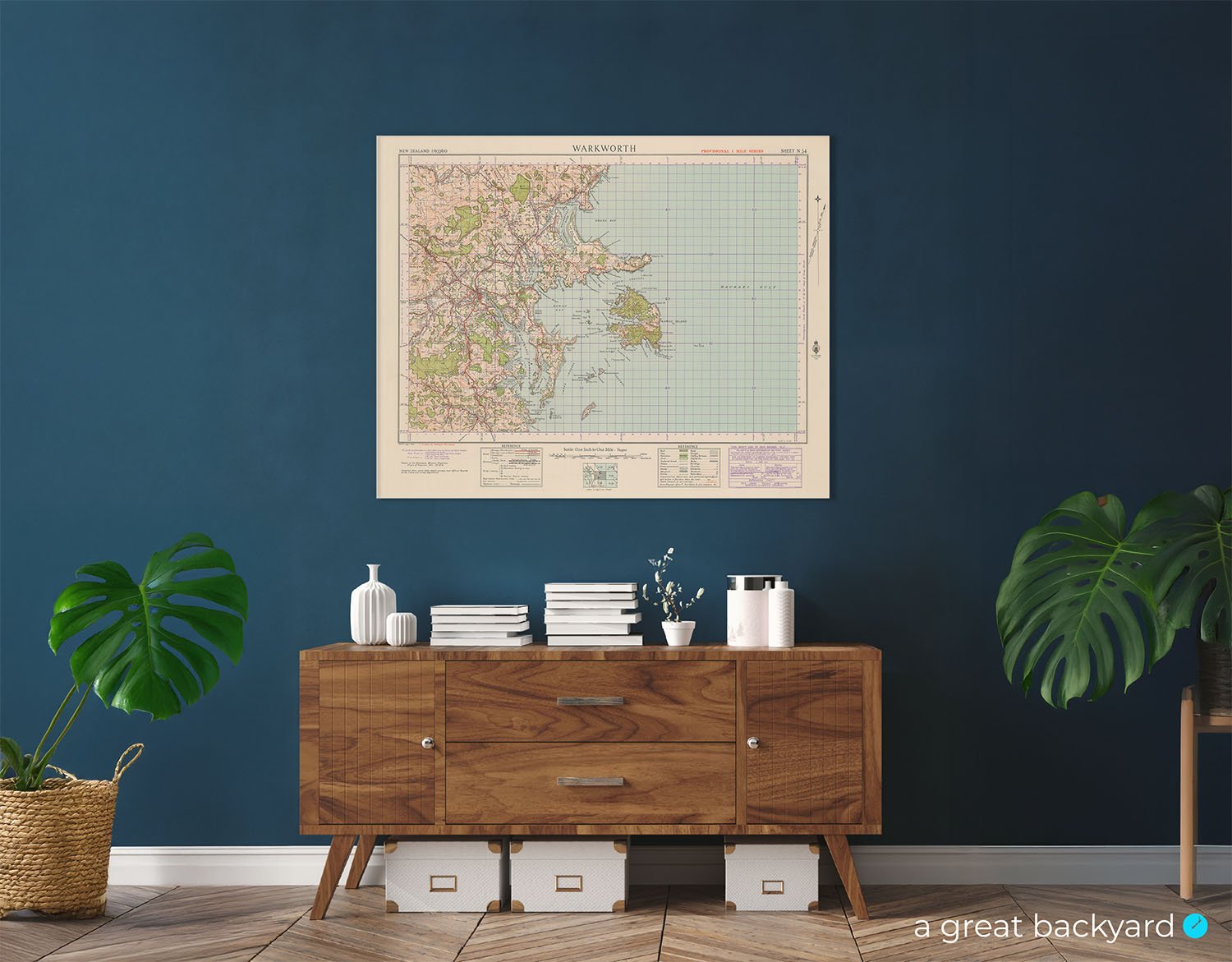 Vintage Warkworth map (1942) on home wall | a great backyard hand-crafted map prints