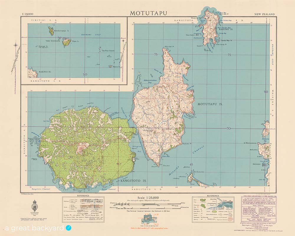 Motutapu Map (1943) New Zealand | a great backyard vintage maps