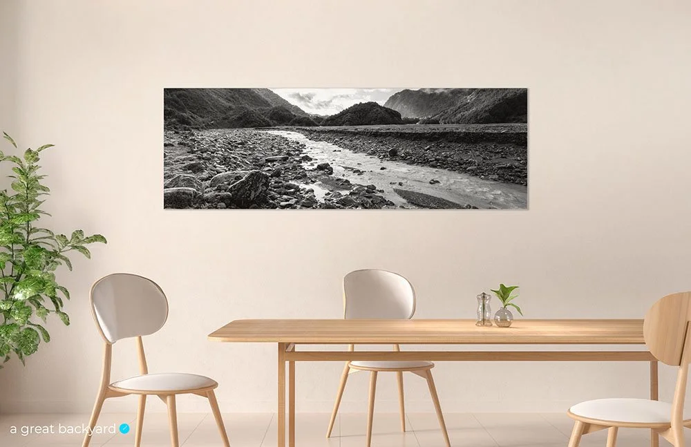 Fox River panorama print hanging on interior wall | a great backyard print & photography