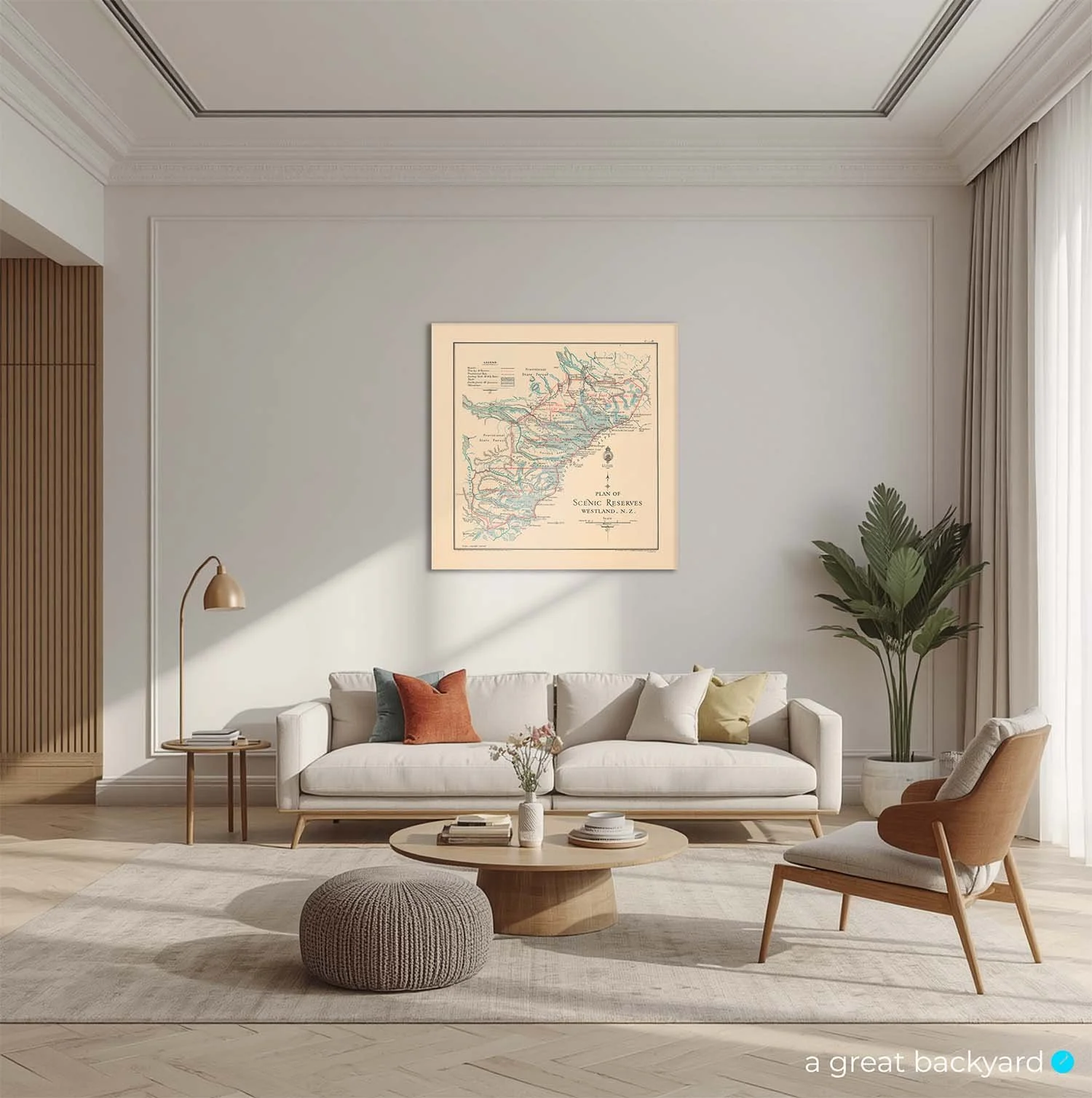 Vintage map of Westland Scenic Reserves on home wall | a great backyard New Zealand