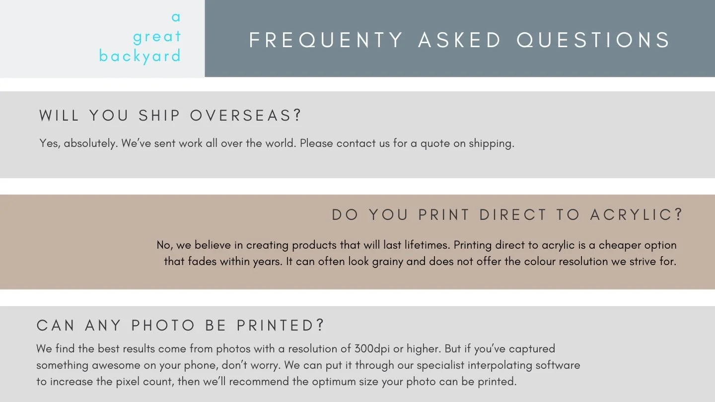 Frequently asked print questions | a great backyard