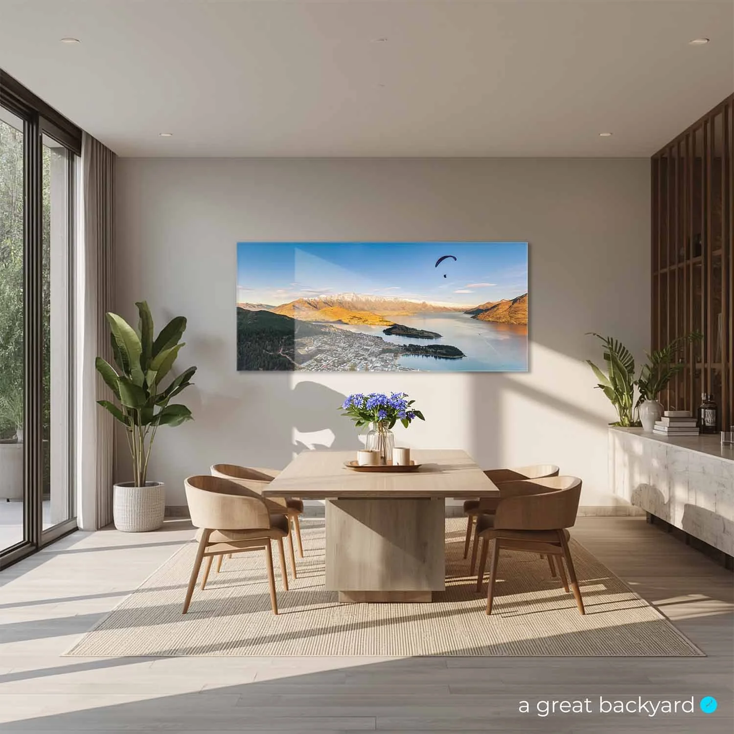 Queenstown paraglider print on interior wall | a great backyard acrylic prints