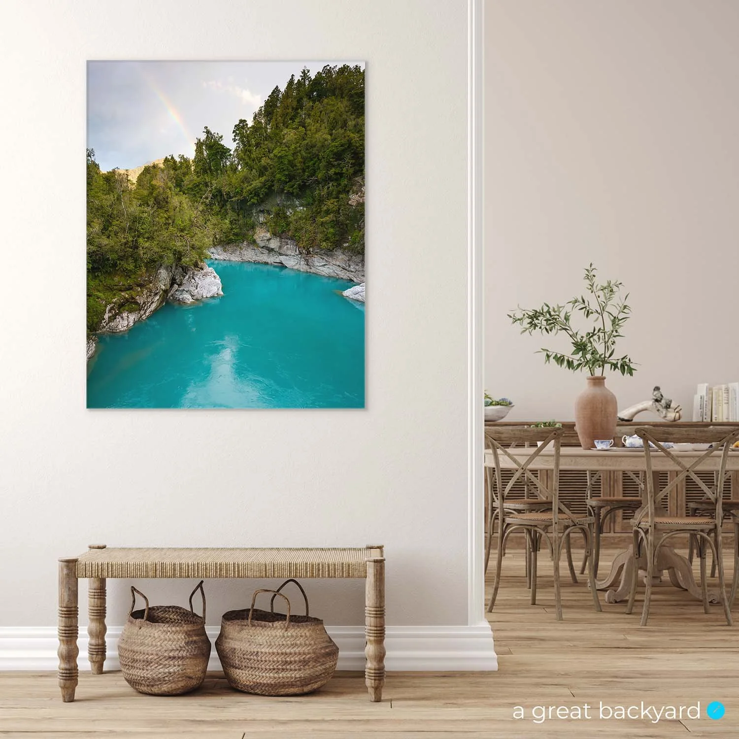 Hokitika Gorge rainbow print hanging on interior wall | a great backyard proudly made in New Zealand
