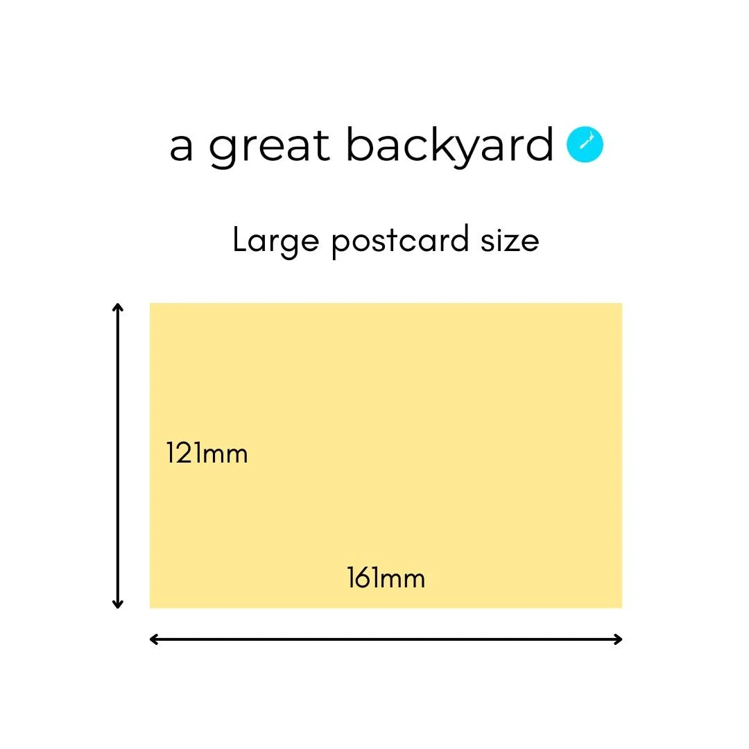 Large postcard size by a great backyard New Zealand
