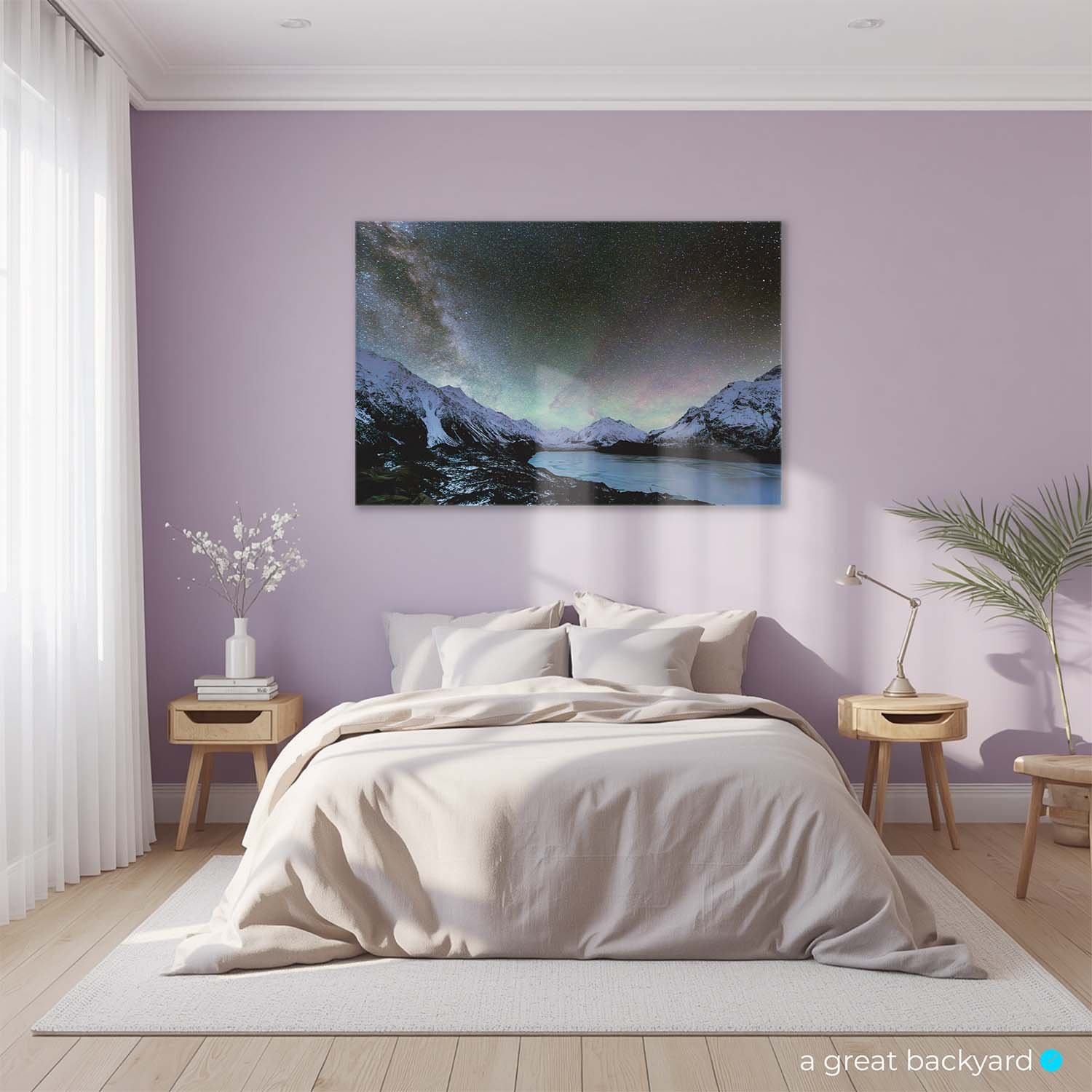 Aurora Australis Aoraki print on bedroom wall | a great backyard prints made in NZ