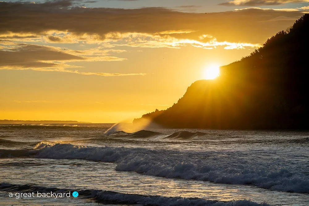 Back Beach sunset waves by Corin Walker Bain | a great backyard epic NZ imagery