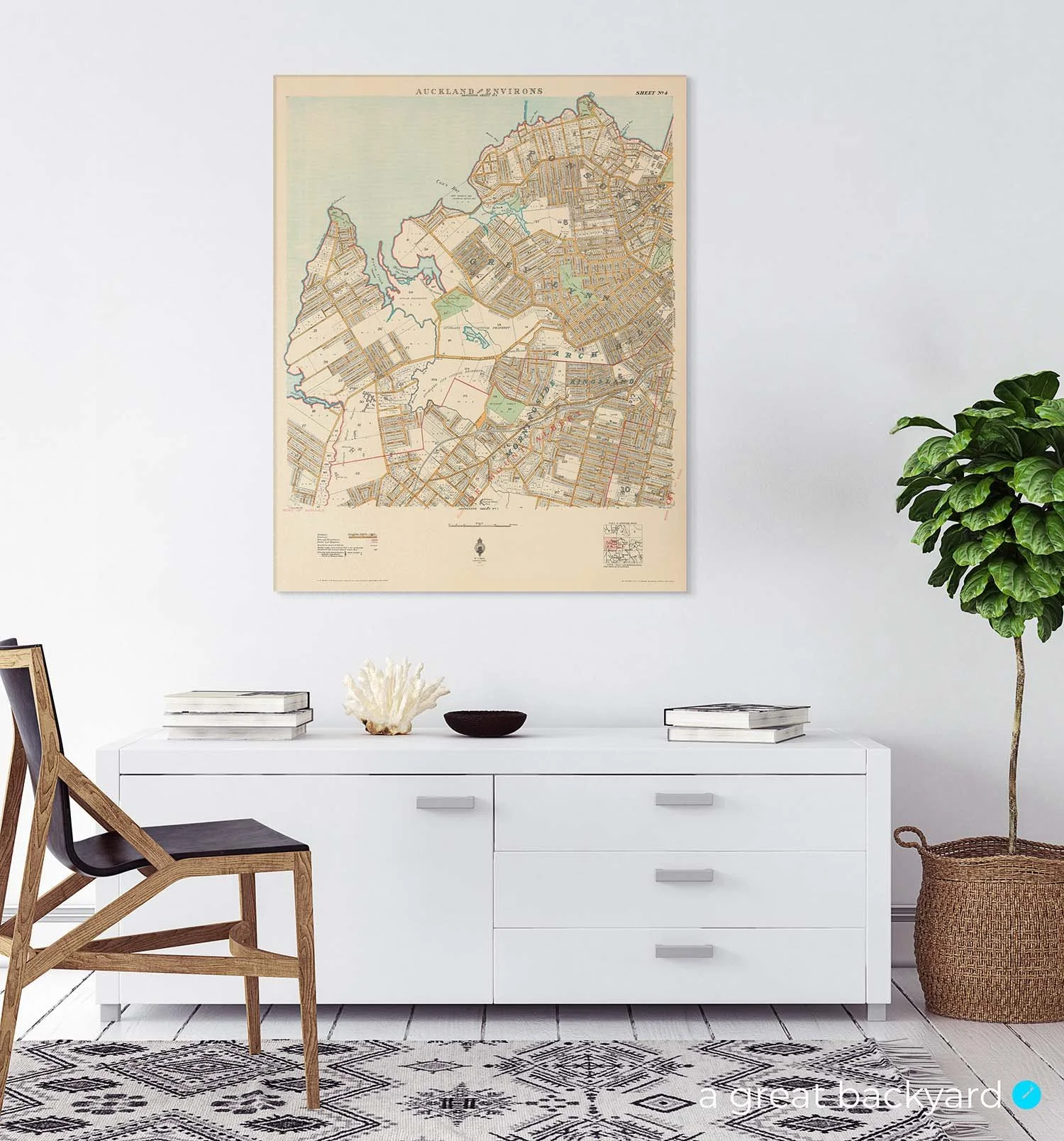 Historic Auckland map on home wall | Hand-crafted by a great backyard