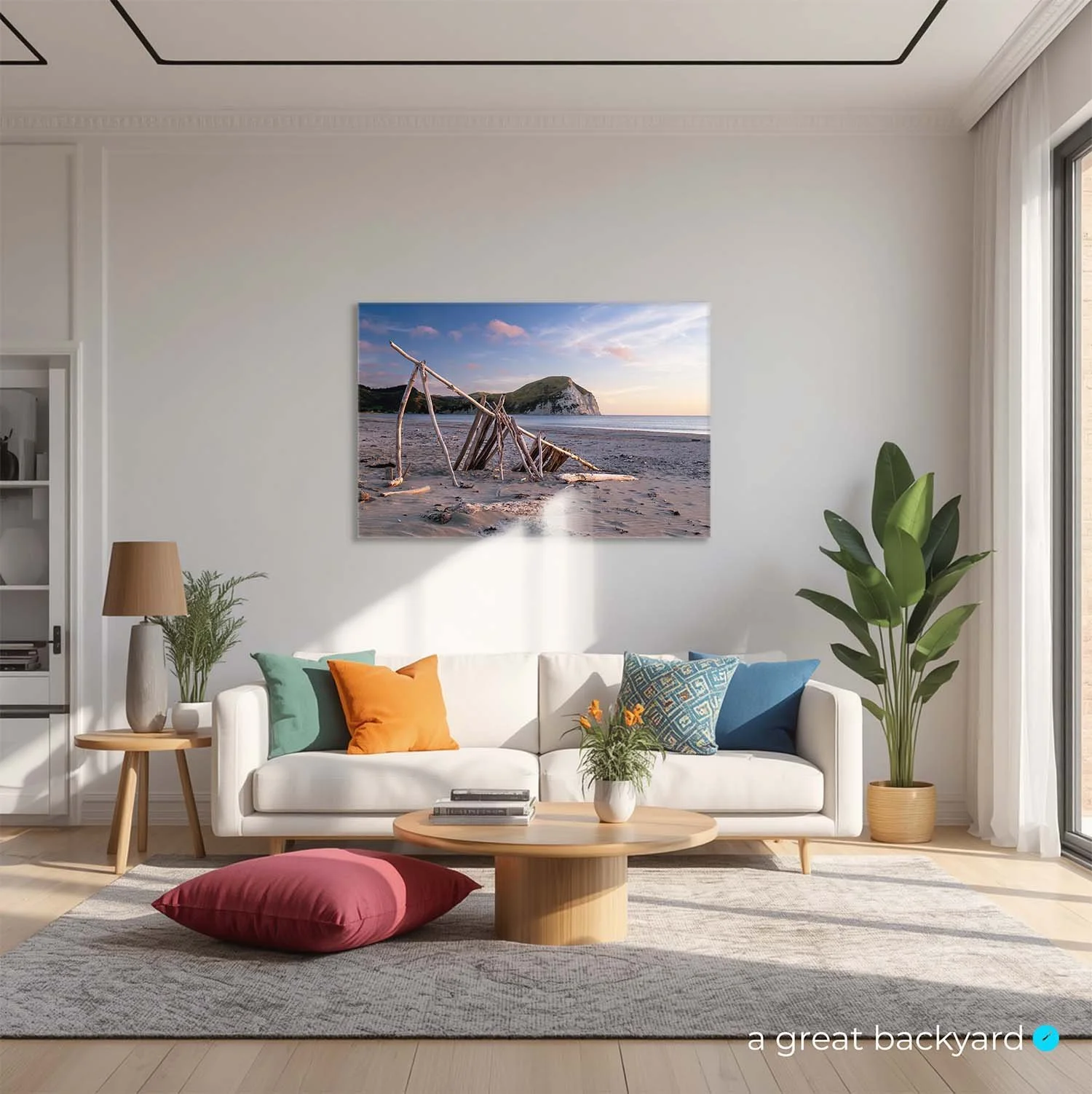 Mahia Beach Dusk print on interior wall | a great backyard landscape prints