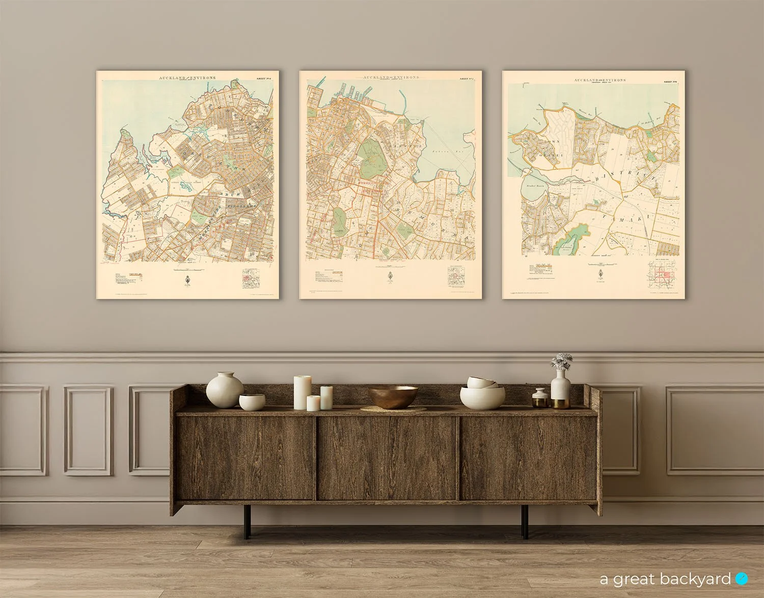 Historical Auckland maps on home wall | Hand-crafted by a great backyard NZ