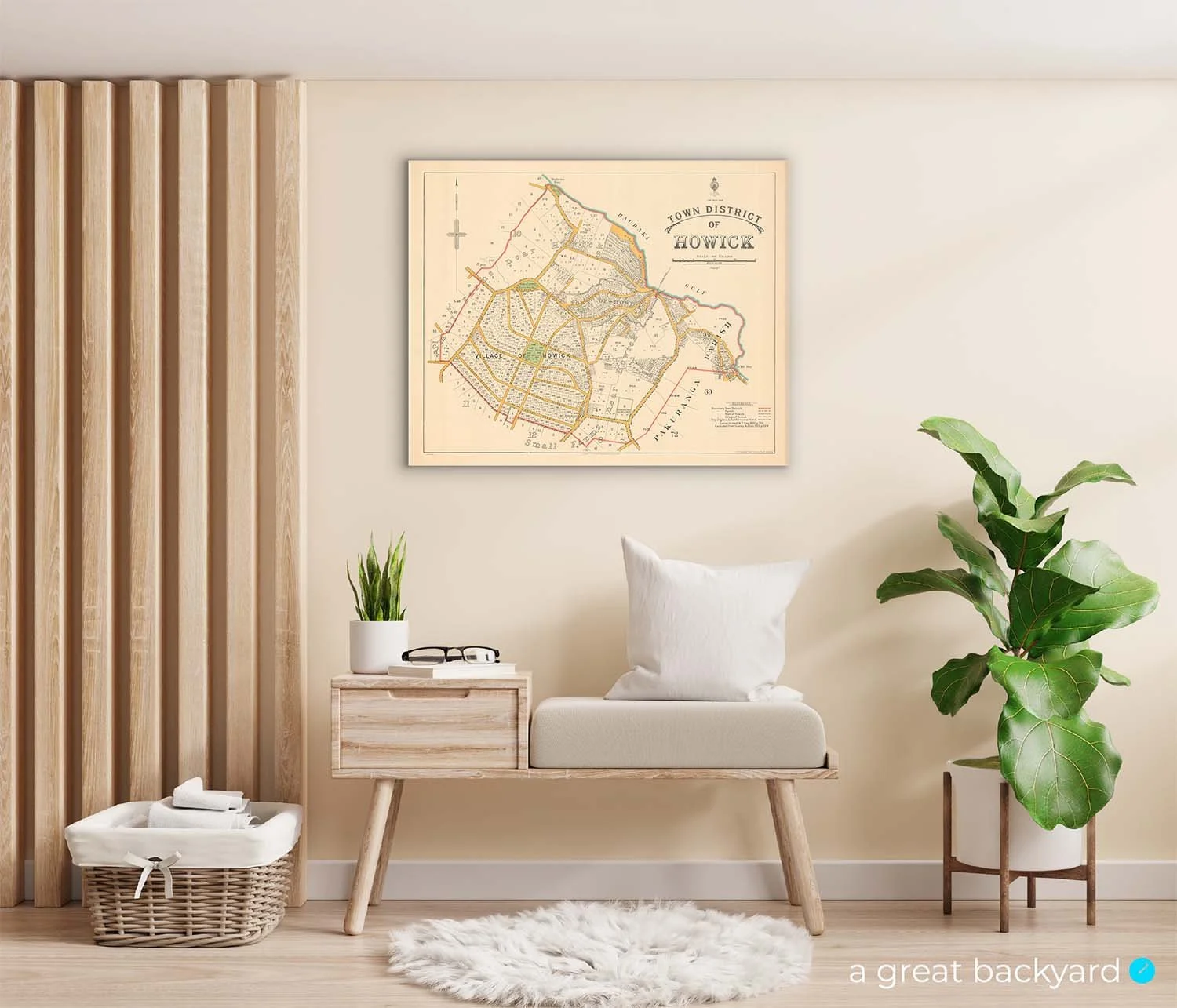 Vintage Howick Map (1929) on home wall | a great backyard hand-crafted map prints