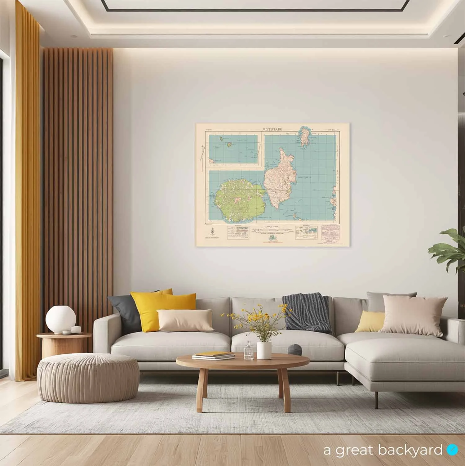 Motutapu map (1943) on home wall | a great backyard New Zealand