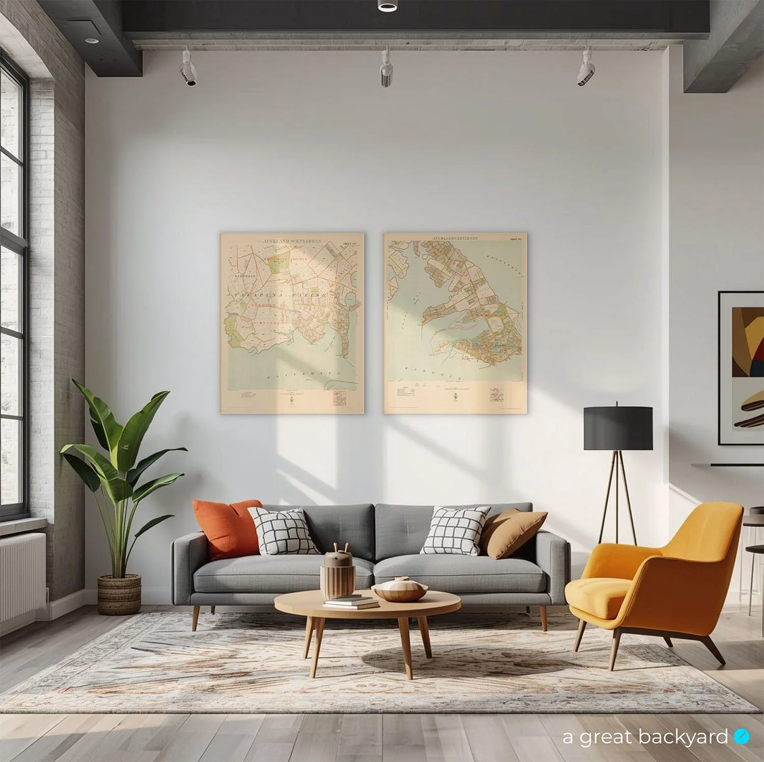 Vintage Northcote and Takapuna maps on home wall | Hand-crafted Auckland maps by a great backyard