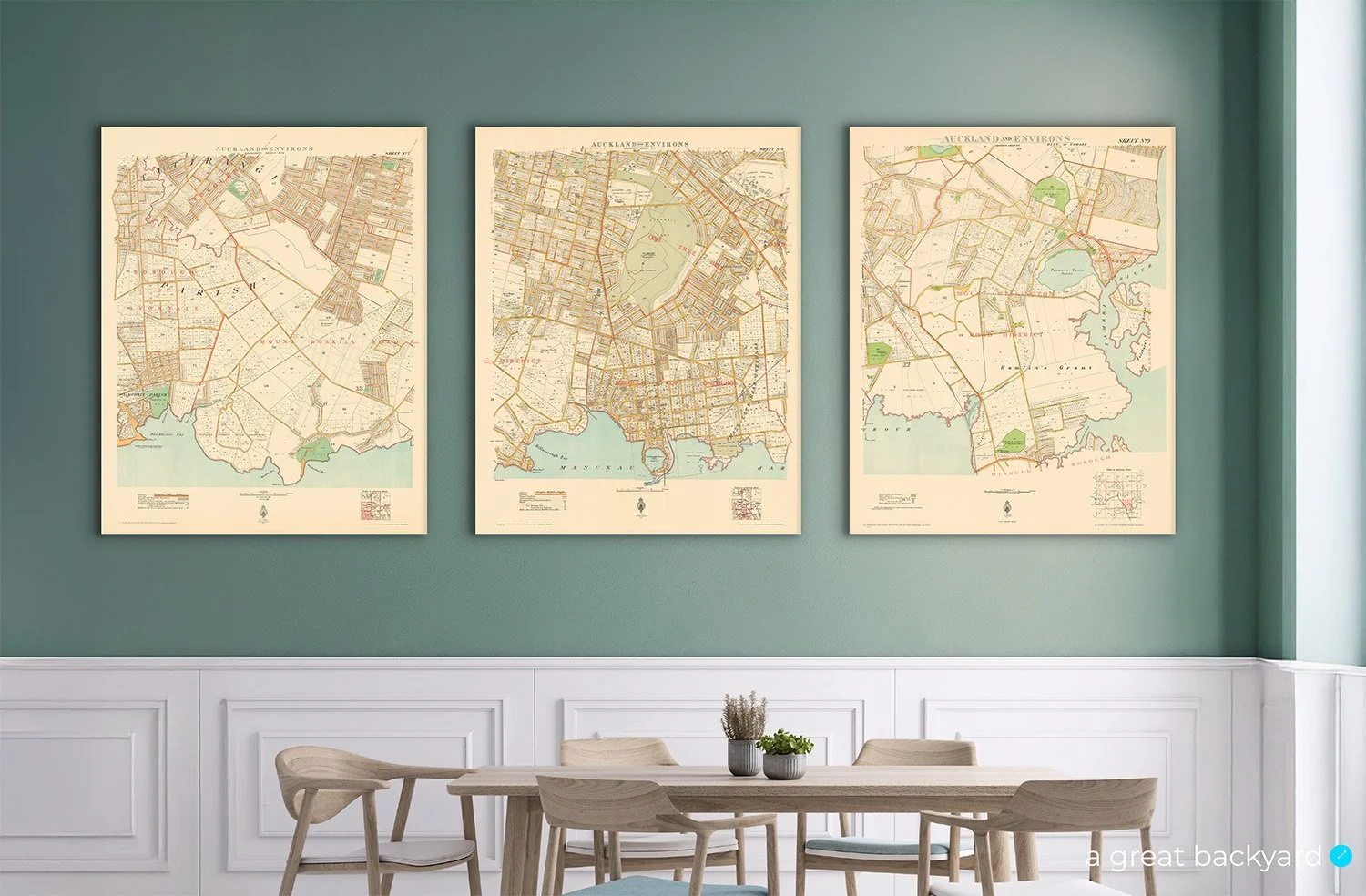 Historical Auckland maps on home wall | Hand-crafted by a great backyard NZ