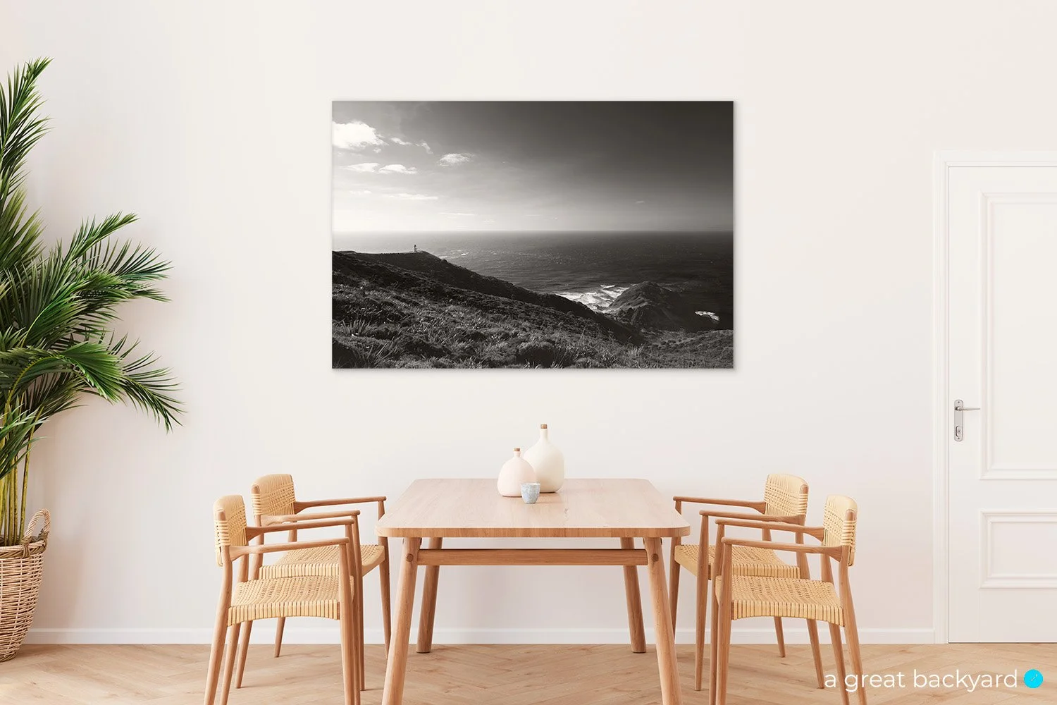 Cape Reinga black and white print hanging on home wall | a great backyard New Zealand photography