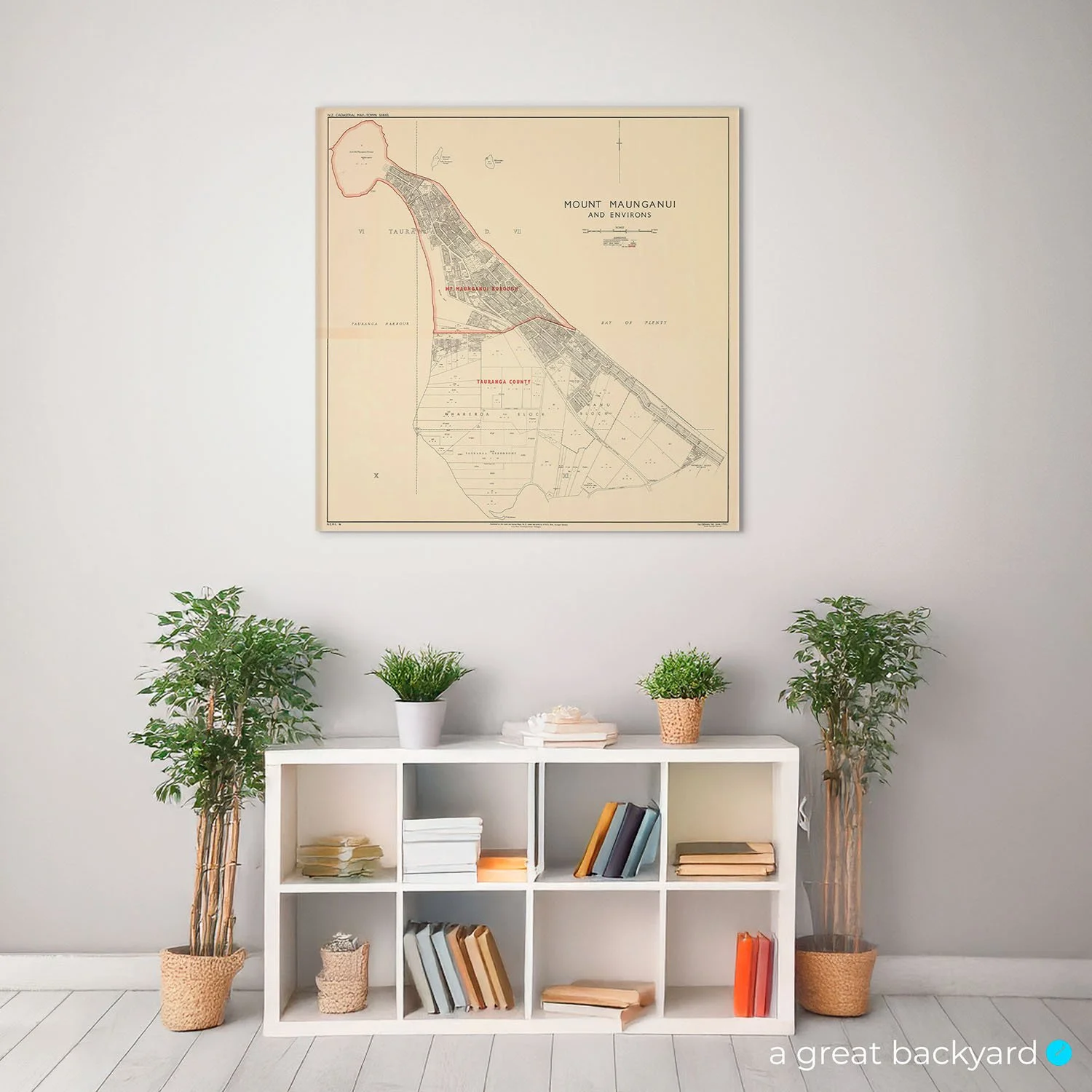 Historic Mt Maunganui map on interior wall | a great backyard map prints made in NZ