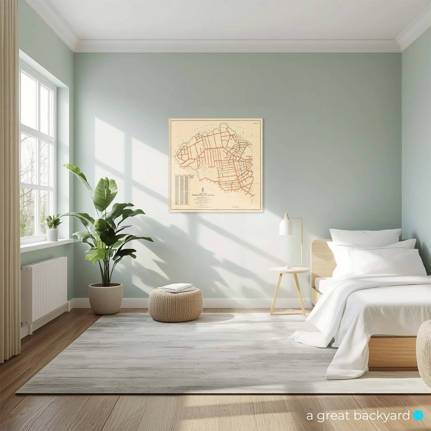 Auckland map (1912) on bedroom wall | a great backyard vintage maps