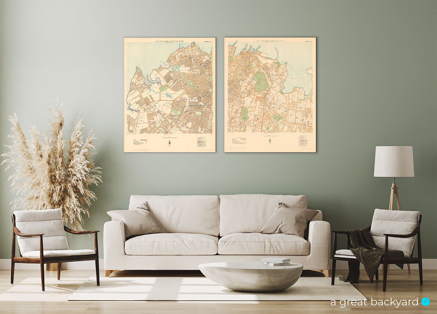 Vintage Auckland maps on home wall | Hand-crafted by a great backyard