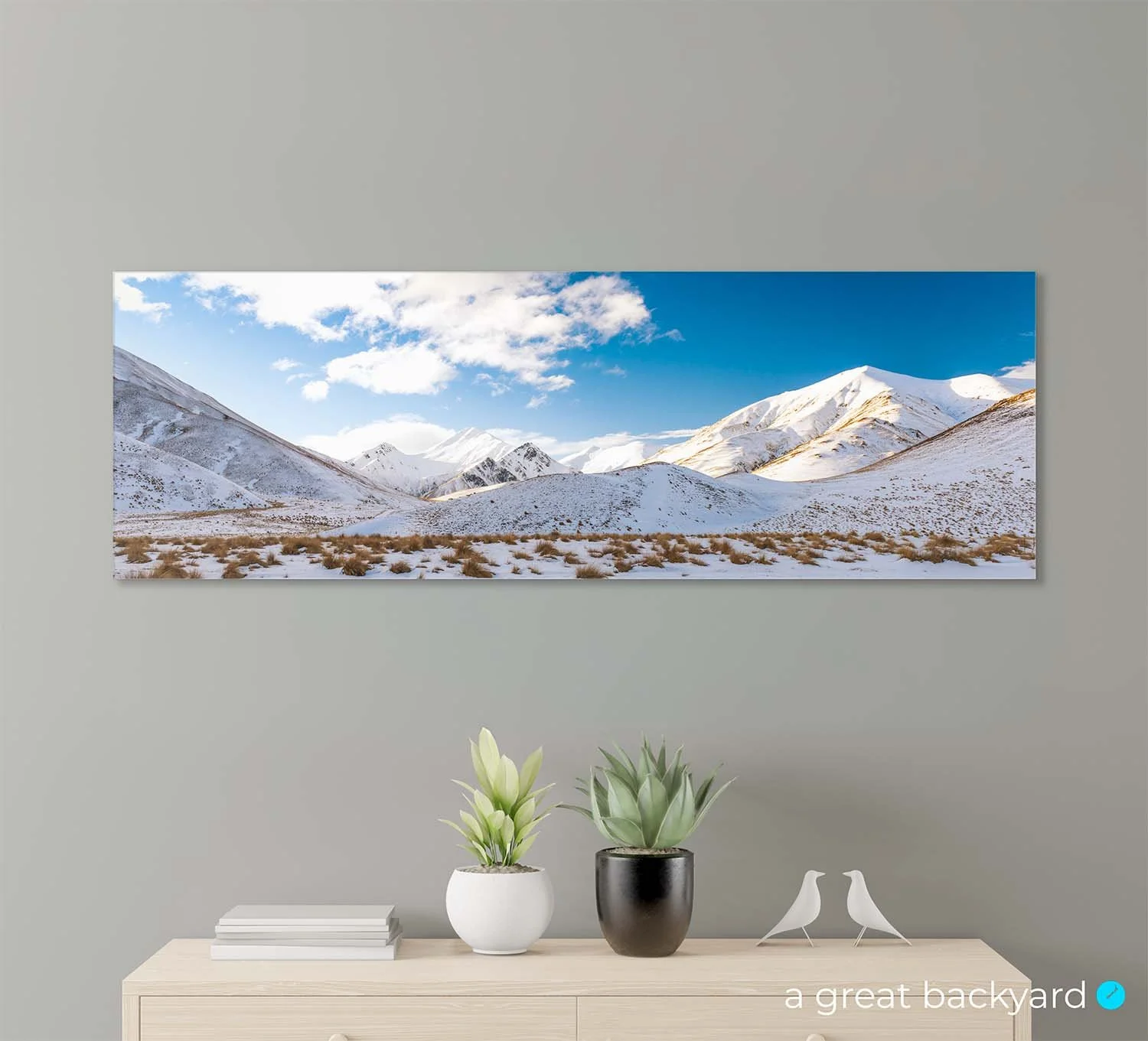 Lindis Pass under snow print on interior wall | a great backyard landscape prints