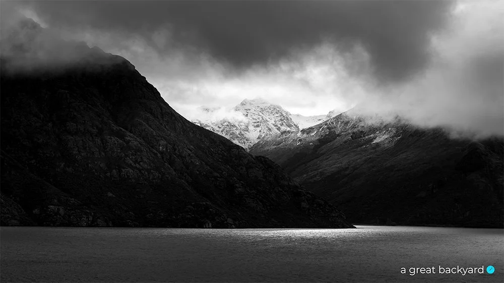 View of mountains across Lake Wakatipu, Central Otago
