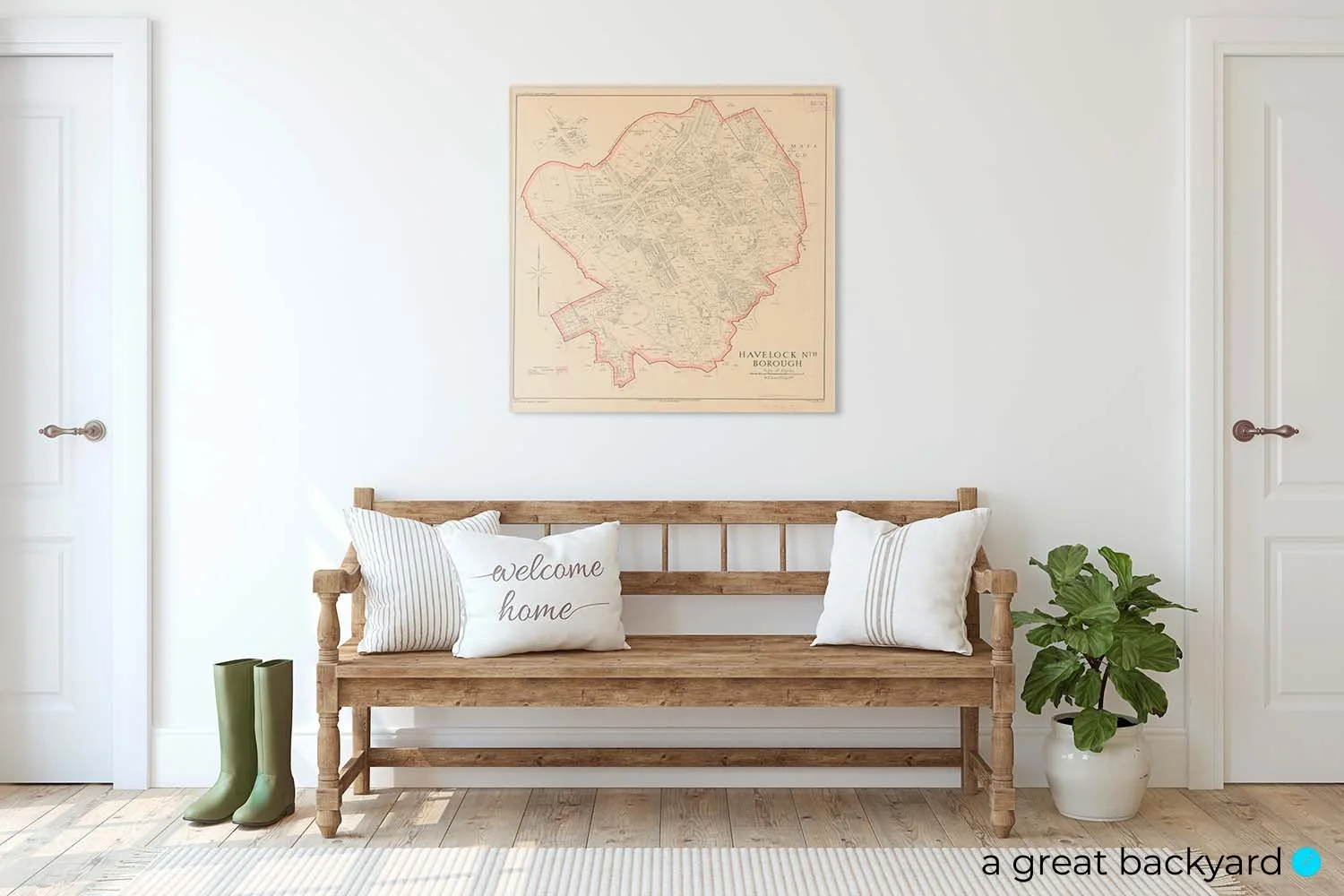 Vintage 1918 map of Havelock North hanging on home wall | a great backyard