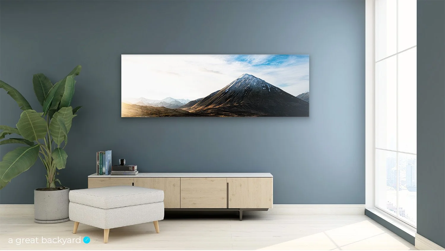 Canterbury High Country print hanging on interior wall | a great backyard gorgeous New Zealand photography