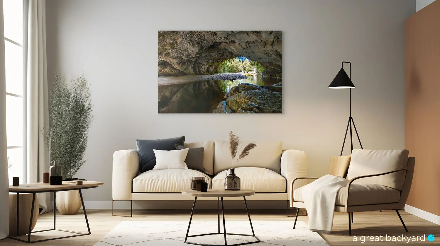 Moria Arch print hanging on modern home wall | a great backyard photography & design