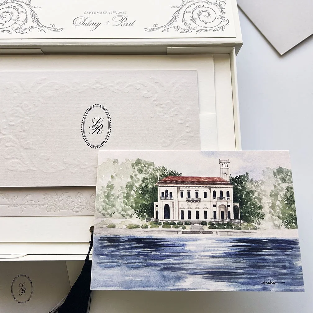 Wedding Invitation Venue Watercolor Drawing