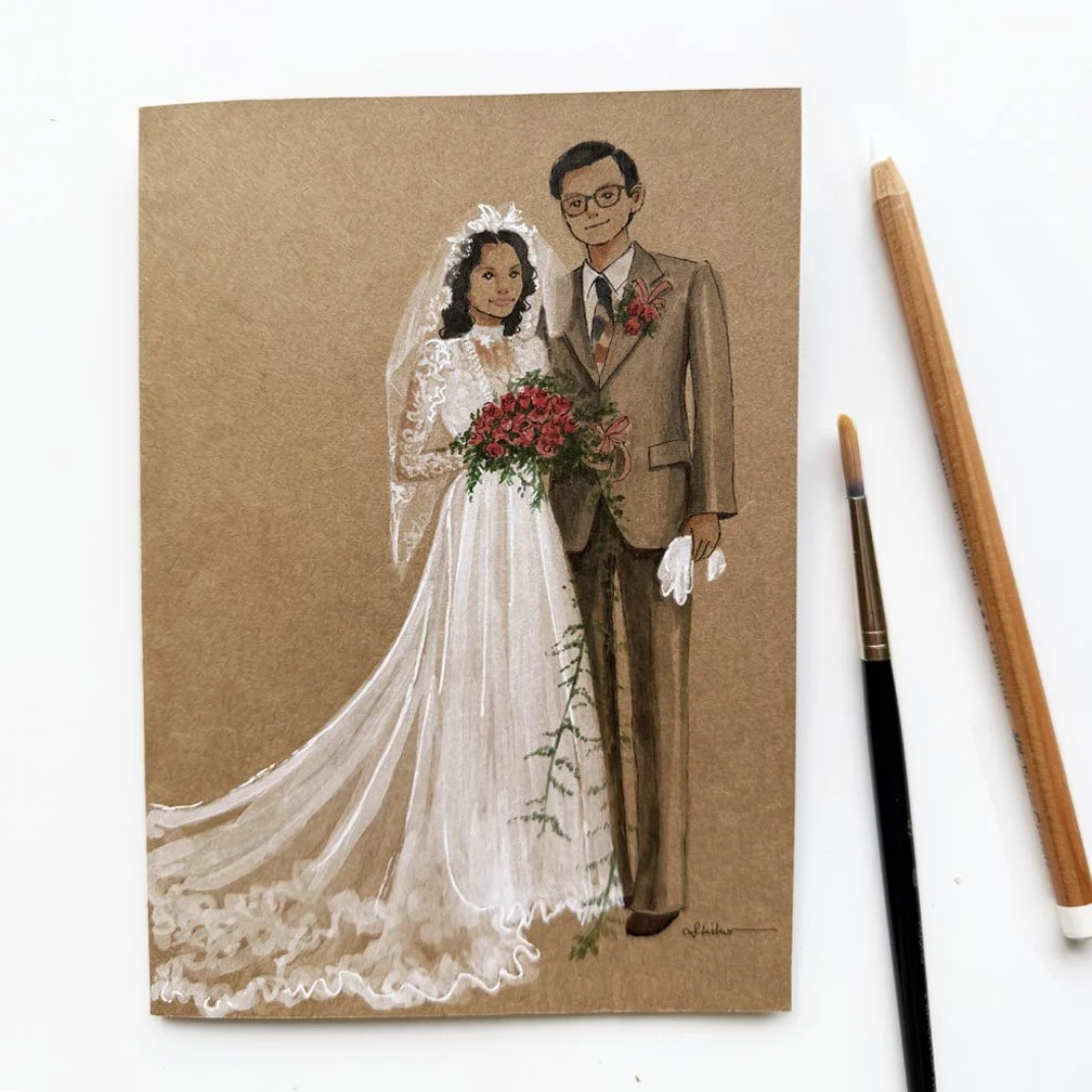 Watercolor Drawing for Wedding Anniversary Card 