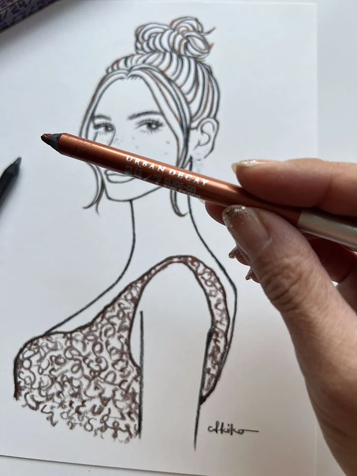 Hailey Bieber portrait illustration for Urban Decay Campaign by Akiko Kato Ruiz