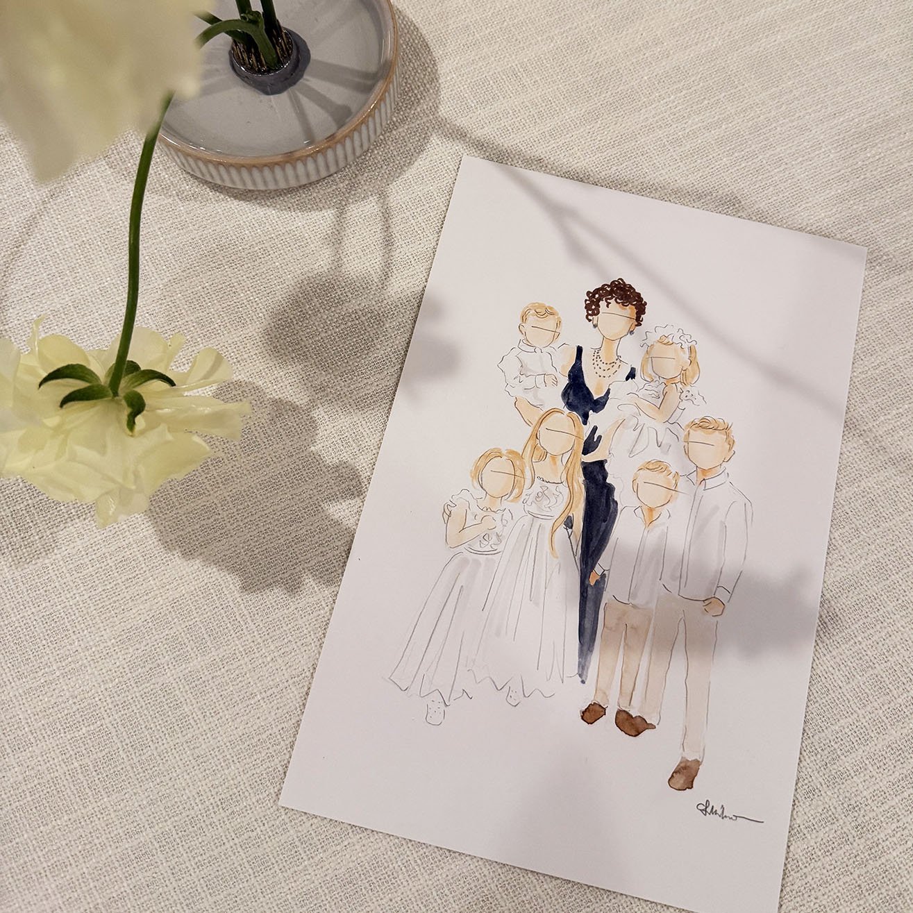 Family portrait wedding live illustration
