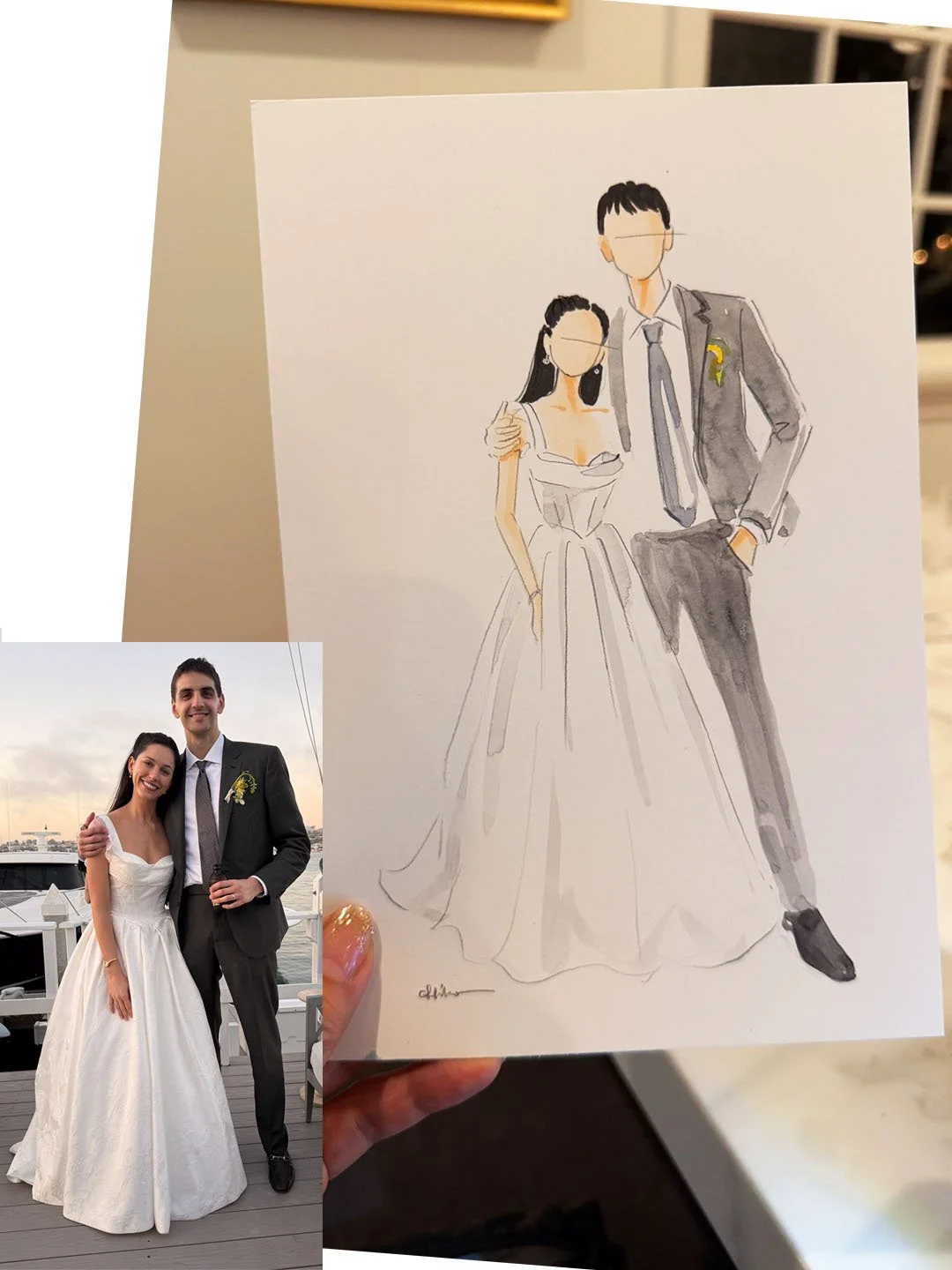 Bride and gloom portrait at wedding live sketch