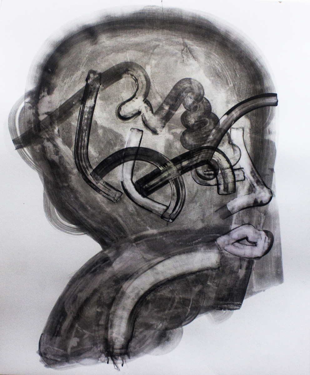  A head containing  2015 Acrylic and ink on paper 109cm x 100cm 