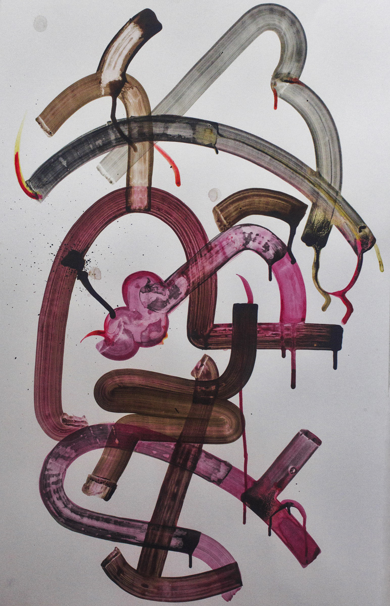   Weighting (in pink)  2015 Acrylic and ink on paper 94cm x 60cm 