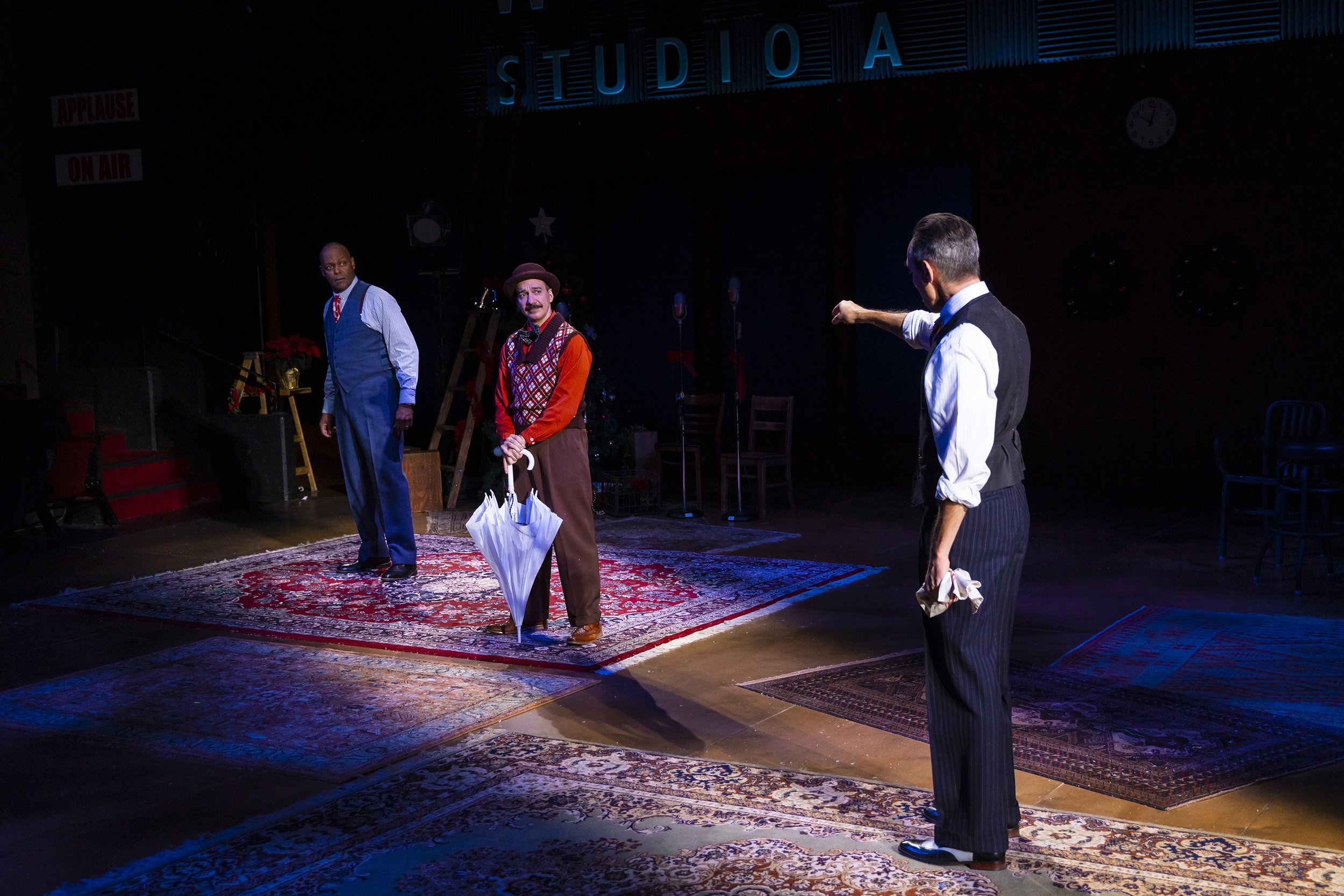  Godfrey L. Simmons, Jr., Evan Zes, and Price Waldman in IT’S A WONDERFUL LIFE: A LIVE RADIO PLAY. Photo by T. Charles Erickson. 